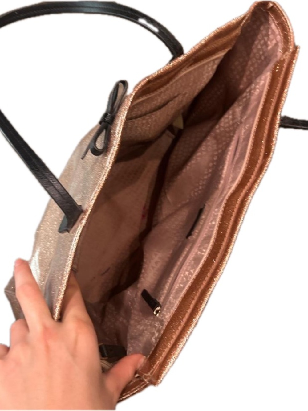 kate spade Rose Gold Glitter Tote with Black Handles - Picture 3 of 4